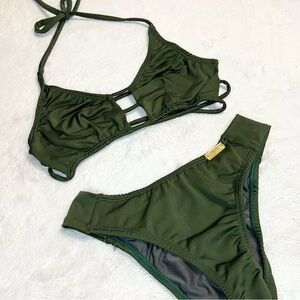 Girasole Swimwear Olive Green Strappy High Cut Bikini Set Size Medium